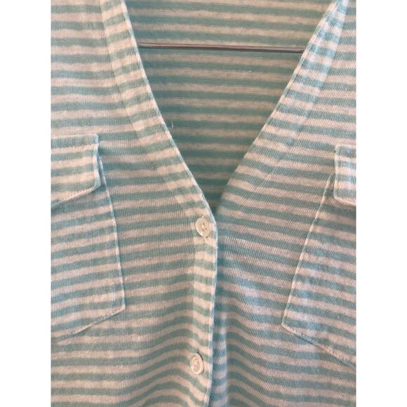 J. McLaughlin Brynn Stripe Linen Long Sleeve Jersey Top Button Shirt Aqua Mint S - Picture 7 of 10